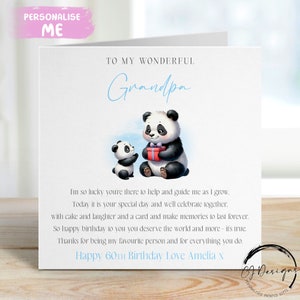 Carte d'anniversaire personnalisée grand-père avec poème - nom/âge de bébé panda mignon - n'importe quel énoncé 45e 50e 60e 65e 70e 75e 80e 85e 90e 95e