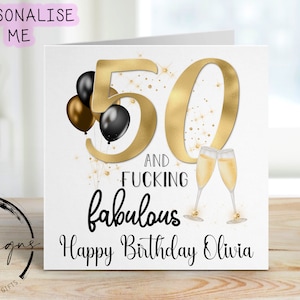 Cartão de aniversário de 50 anos personalizado - 50 e um cartão de aniversário fabuloso com nome 30º 50º 60º 70º 80º