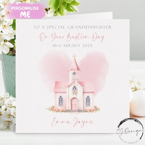 Tarjeta de bautizo personalizada para nieta, rosa, con nombre y fecha, ideal como recuerdo del día del bautizo (tamaño pequeño o grande).