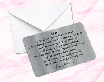 Personalised Son Quote Sentimental Keepsake Metal Wallet Card for Son  I Love you Gift From Mum & Dad I Closed My Eyes