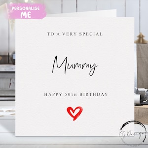 Carte d'anniversaire maman personnalisée, coeur rouge N'IMPORTE QUELLE MENTION /ÂGE 30e 40e 45e 50e 60e 65e 70e 75e 80e 85e 90e 95e 100e