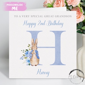 Carte d'anniversaire personnalisée Peter Rabbit arrière petit-fils, prénom/tout âge 1er 2e 3e 4e 5e 6e 7e 8e 9e carte souvenir petits garçons