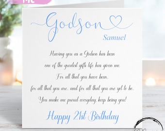 Personalised Godson Birthday Card- Poem, Quote Card- Keepsake Card ANY AGE 16th 18th 21st 30th 40th 50th 60th