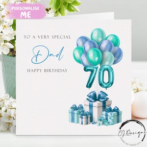 Carte d'anniversaire personnalisée pour papa, tout âge - Ballons bleus/verts pour l'âge des pères 30e 40e 45e 50e 55e 60e 65e 70e 75e 80e 80e 85e 90e 95e