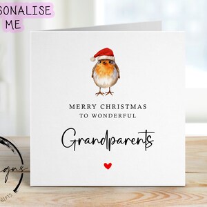 Kerstkaart voor grootouders met Robin met kerstmuts, vrolijk kerstfeest Wenskaart Eenvoudig ontwerp Kerstmis