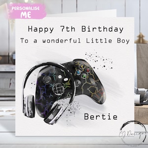 Cartão de aniversário personalizado para menino gamer, cartão médio ou grande, nome e idade do jogador 5º, 6º, 7º, 8º, 9º, 10º, 11º, 12º, 13º, 14º e 15º