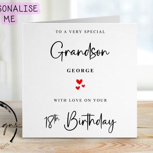 Carte d'anniversaire personnalisée petit-fils de tous âges et noms - Carte coeur pour lui, 16e 18e 18e 21e 30e 40e 40e 50e 60e 70e 80e 90e