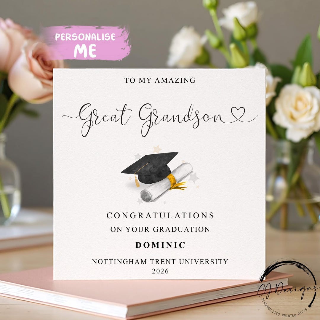 Personalised Great-grandson Graduation Card- Cap & Gold Ribbon Scroll ...