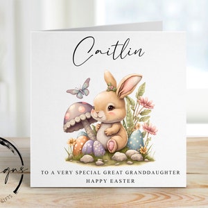 Cartão de Páscoa personalizado para bisneta com nome - ilustração de coelhinho da Páscoa e ovo de Páscoa - cartão para ela