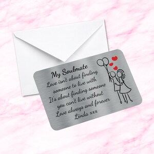 Âme soeur personnalisée, vous ne pouvez pas vivre sans citation sentimentale souvenir carte de portefeuille en métal cadeau fiancé mari femme petite amie petit ami