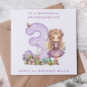 Gepersonaliseerde fee kleindochter verjaardagskaart, speciaal familielid, gelukkige verjaardag, leeftijdskaart voor haar 1e 2e 3e 4e 5e 6e 7e 8e 9e