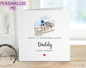 First Christmas As My Daddy Personalisierte Weihnachtskarte Blaues Thema Baby Pinguin