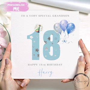 Carte d'anniversaire personnalisée de petit-fils, numéros d'âge bleus N'IMPORTE QUELLE MENTION /ÂGE/ Nom 16e 18e 18e 19e 20e 21e 25e 30e 40e 45e 50e 50e 60e 65e