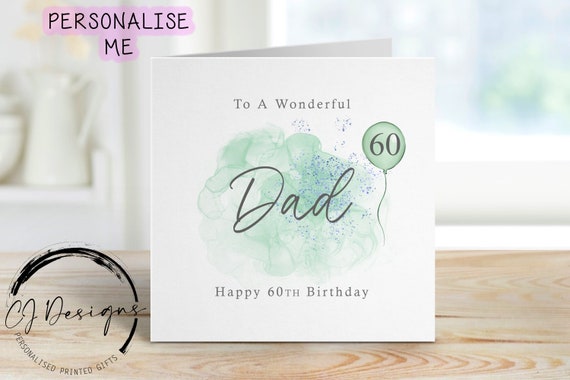 Personalised Dad Birthday Card - Green/Blue Design with Green Balloon - Card For Him, Any Age and Name 40th 50th, 60th 70th,80th 90th