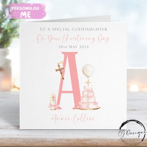 Biglietto di auguri personalizzato per il battesimo della figlioccia, biglietto di auguri con iniziale del nome e data, ricordo del giorno del battesimo per lei