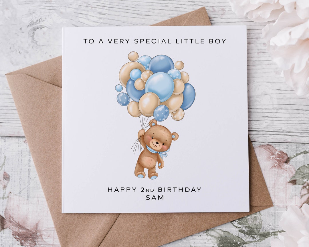 Personalised Special Little Boy Birthday Card Teddy Bear and Blue ...