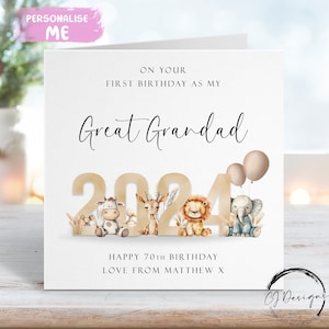Cartão de aniversário personalizado do bisavô Primeiro como meu avô Tema animal neutro com nome QUALQUER IDADE/FORMAÇÃO 1º 65º 70º 75º 80º 90º