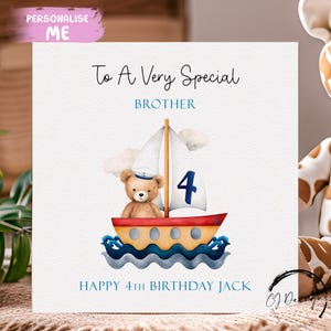 Cartão de aniversário personalizado para irmão Ursinho de pelúcia Marinheiro com tema de barco Nome e idade - Para ele QUALQUER IDADE 1º 2º 3º 4º 5º 6º 7º 8º 9º 10º