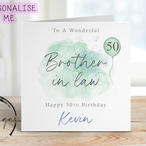 Personalisierte Schwager Geburtstagskarte - Grün / Blaues Design mit grünem Ballon - Karte für Ihn, jedes Alter und Name -30.-40.50.60