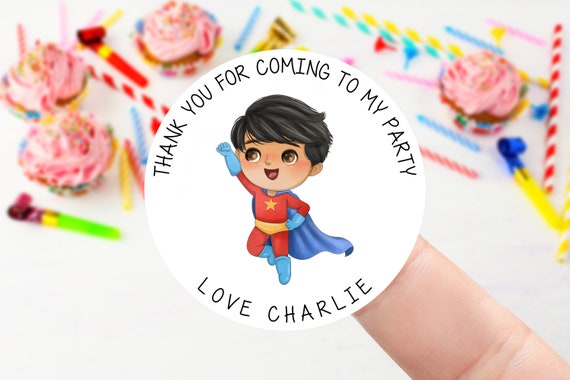 Personalised Super Hero Birthday Stickers for Party Thank You