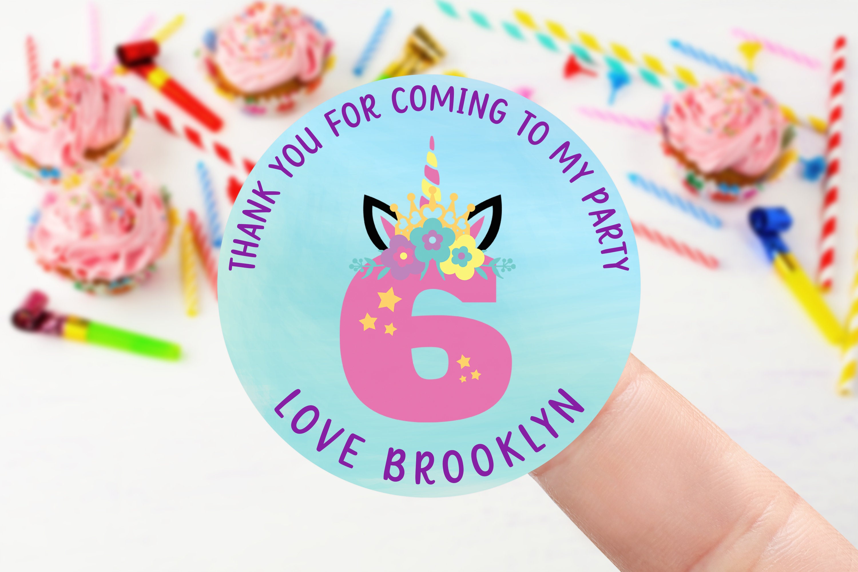48 Gloss & Matt Finish Birthday Party Bag Stickers - Unicorn Theme, Personalisable