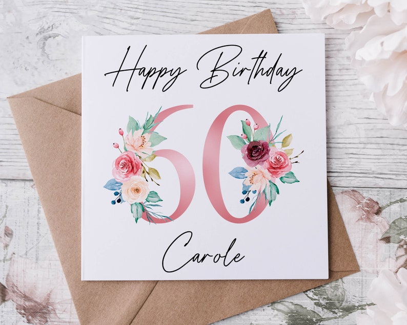 Personalised 80th Birthday Card Floral Design, Age & Name Birthday Card for Her 40th, 50th 70th, 60th, 90th, 100th image 3