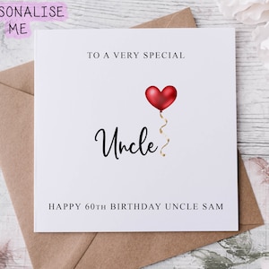 Gepersonaliseerde oom verjaardagskaart, speciaal familielid, gelukkige verjaardag, leeftijdskaart voor hem 30e, 40e, 50e, 60e, 70e, 80e, elke leeftijd