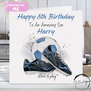 Cartão de aniversário personalizado para filho com nome e idade de amante de futebol, tamanho médio ou grande, 5º, 6º, 7º, 8º, 9º, 10º, 11º, 12º, 13º, 14º e 15º