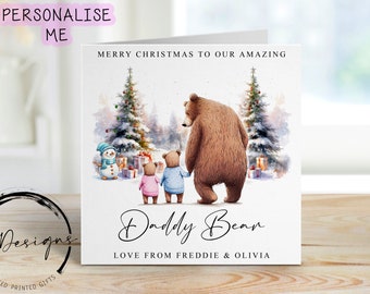 Biglietto di Natale personalizzato con orsetto papà per un massimo di 4 bambini - Biglietto con papà e orsetto per lui, biglietto medio o grande