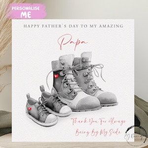 Cartão de Dia dos Pais, ilustração de botas/sapatos para adultos e crianças - Obrigado por estar sempre ao meu lado - QUALQUER TEXTO Cartão pequeno ou grande