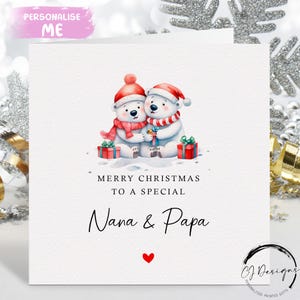 Carte de Noël Nana et Papa - Couple de grands-parents Carte ours polaire et coeur rouge