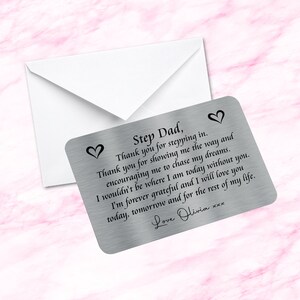 Personalisierte Stiefvater Sentimental Andenken Metall Brieftasche Karte Zitat Danke für Stepping in Vatertagsgeschenk