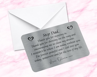 Personalised Step Dad Sentimental Keepsake Metal Wallet Card Quote Thank You for Stepping in Fathers Day Gift