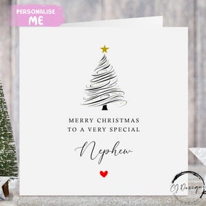 Carte de Noël neveu Dessin au trait Arbre de Noël minimal Carte de voeux