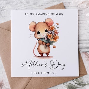 Carte de fête des mères pour maman - souris mignonne avec fleurs - carte pour elle, maman, maman, maman, maman, maman, maman