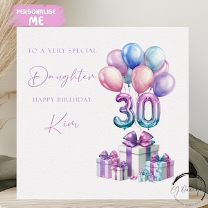 Carte d'anniversaire fille personnalisée tout âge/nom Ballons multicolores pastel 16e 18e 21e 25e 30e 40e 40e 45e 50e 60e 65e
