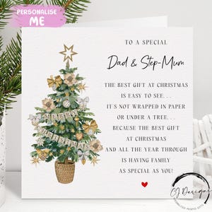 Carte de Noël poème pour papa et belle-mère - carte de Noël pour parents - carte de couple arbre et coeur rouge