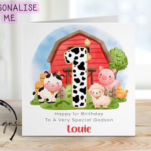 Cartão de aniversário personalizado para neto - Cartão de felicitações com tema de fazenda Nome/idade 1-10- 1º, 2º, 3º, 4º, 5º, 6º, 7º, 8º, 9º, 10º