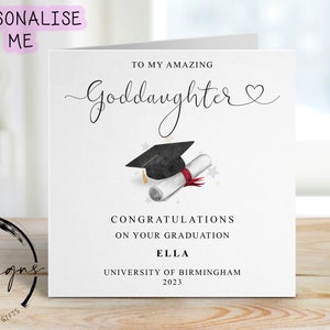 Carte personnalisée de remise des diplômes pour filleule - avec capuchon et parchemin - nom et carte universitaire moyenne ou grande filleule incroyable
