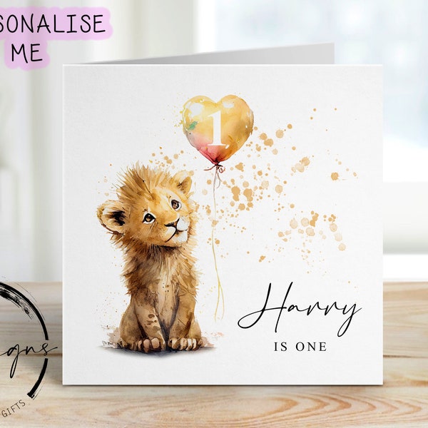 Carte d'anniversaire Lion personnalisée - carte d'anniversaire pour garçons Illustration de lion - carte pour elle, tout âge - 1er 2e 3e 4e 5e