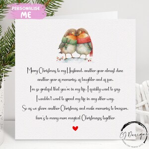 Carte de Noël poème de mari - Carte de couple Robin aimant et coeur rouge