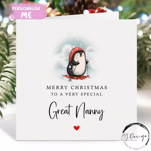 Carte de Noël super nounou - carte de Noël pingouin skiant dans la neige