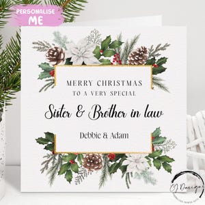 Biglietto di auguri di Natale personalizzato per cognati e sorelle - Corona di Natale quadrata per coppie con nomi