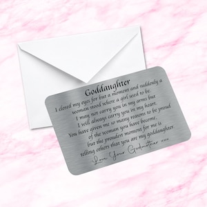 Citazione personalizzata per la figlioccia, ricordo sentimentale, biglietto d'auguri in metallo, ti amo, regalo dalla madrina, padrino, ho chiuso gli occhi