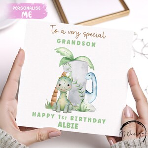 Carte d'anniversaire personnalisée petit-fils, carte numérique dinosaure, 1er 2e 3e 4e 5e 6e 7e 8e 9e 10e avec nom âge