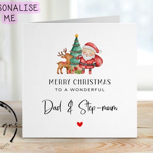 Christmas Card For Wonderful Dad & Step-Mum Christmas Tree with Santa and Reindeer