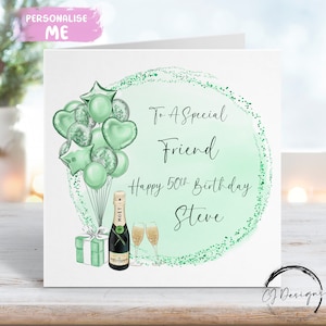 Carte d'anniversaire personnalisée avec des ballons à thème vert Tout âge 16ème 18ème 21ème 30ème 40ème 50ème 60ème 70ème 80ème