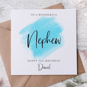 Carte d'anniversaire personnalisée pour neveu, carte pour lui, neveu spécial avec n'importe quel nom et âge 16 18 21 30 40 50