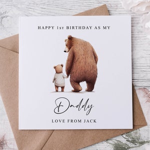 Tarjeta de cumpleaños personalizada de papá oso: primer cumpleaños como mi papá y mi bebé oso Tarjeta para él Tarjeta mediana o grande Nombre y edad