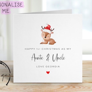 1° Natale come mia zia e mio zio Biglietto di Natale personalizzato - Renna con cappello di Natale